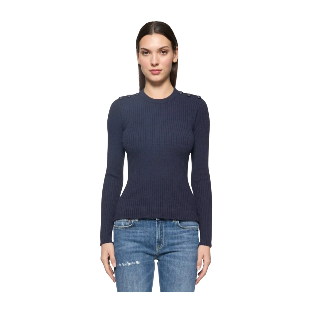 Dondup Geribbelde stretch viscose trui Blue Dames