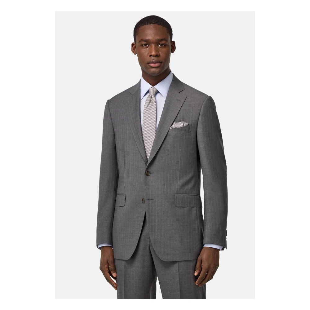 Boggi Milano Pinstripe Pure Wool Pak Gray Heren