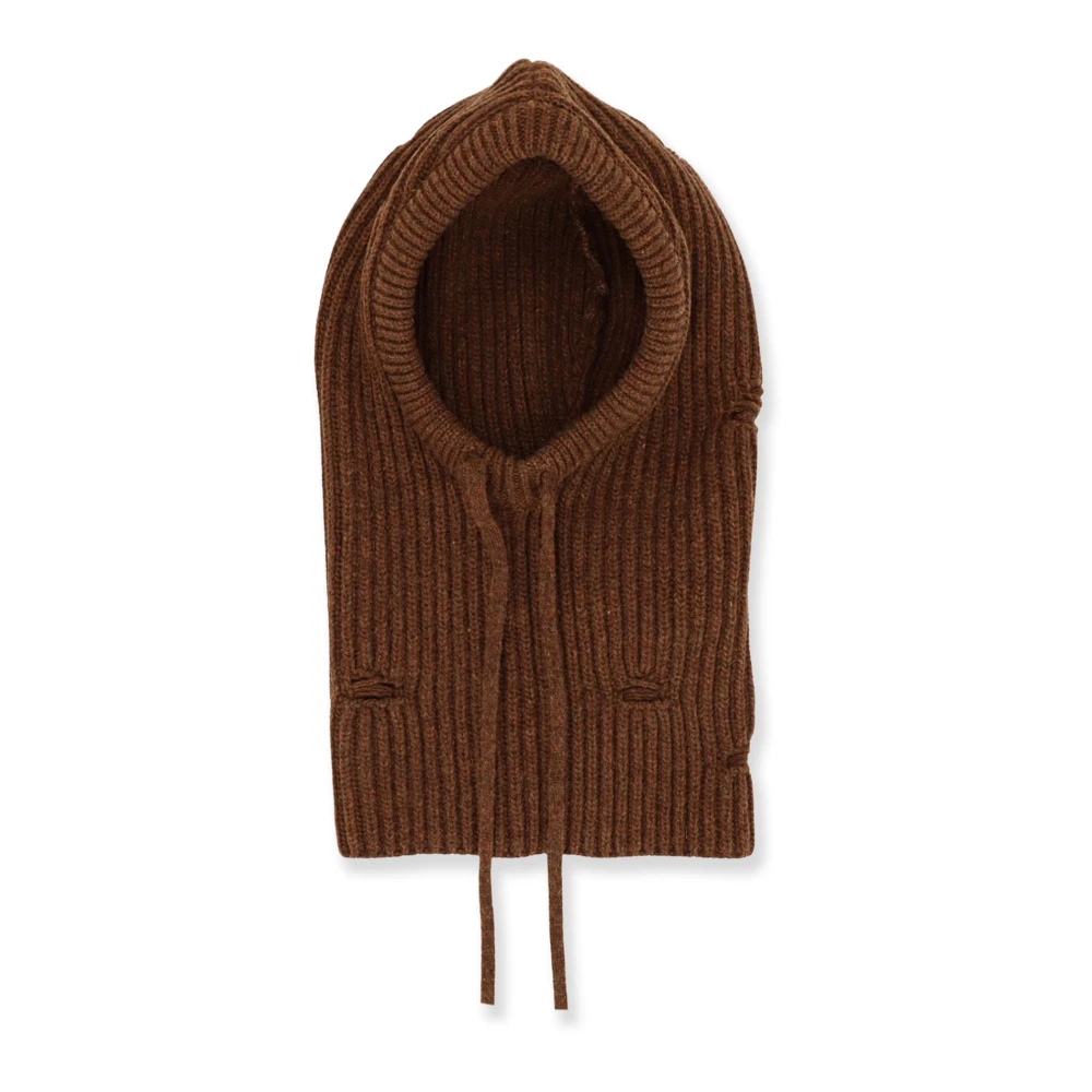 Mm6 Maison Margiela Women's Brown Lace-Up Knit Hats With Logo Label - Accessories - S - Accessories