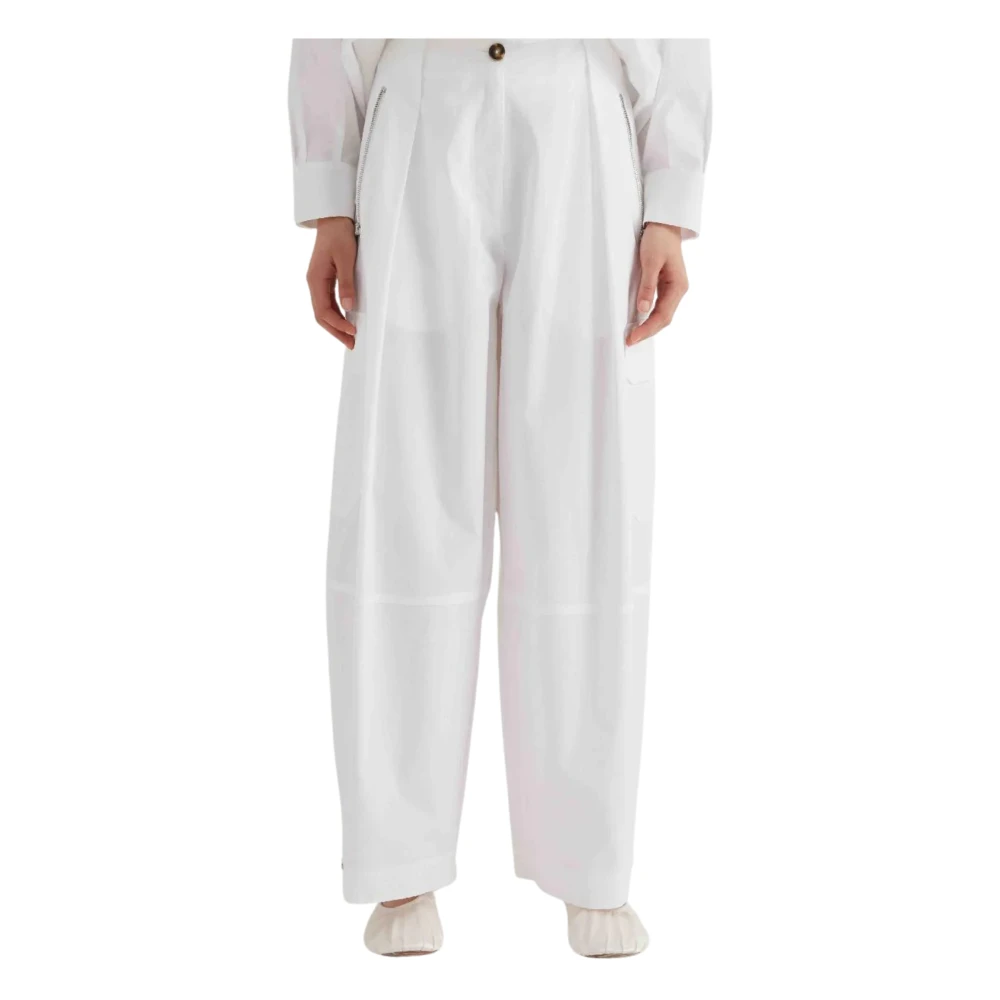 Meimeij Women's White Wide Trousers, Xl, Wide Trousers With Side Patch Pockets