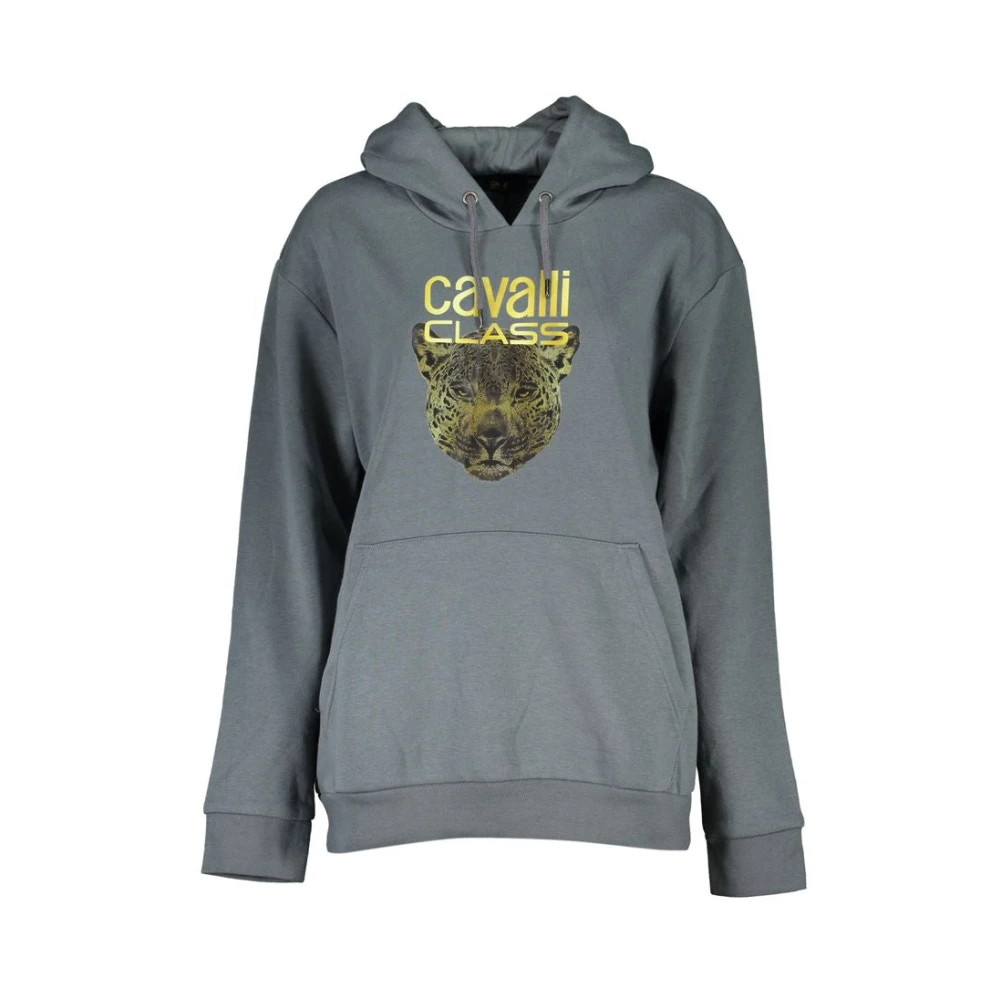 Cavalli Class Gray Hooded Fleece Sweatshirt With Print - Female - Hoodies - Xl - Sweatshirts & Hoodies
