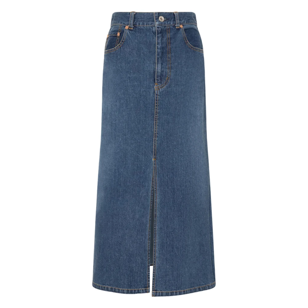 Sacai Women's Blue Denim Skirts, M, Denim Midi Skirt