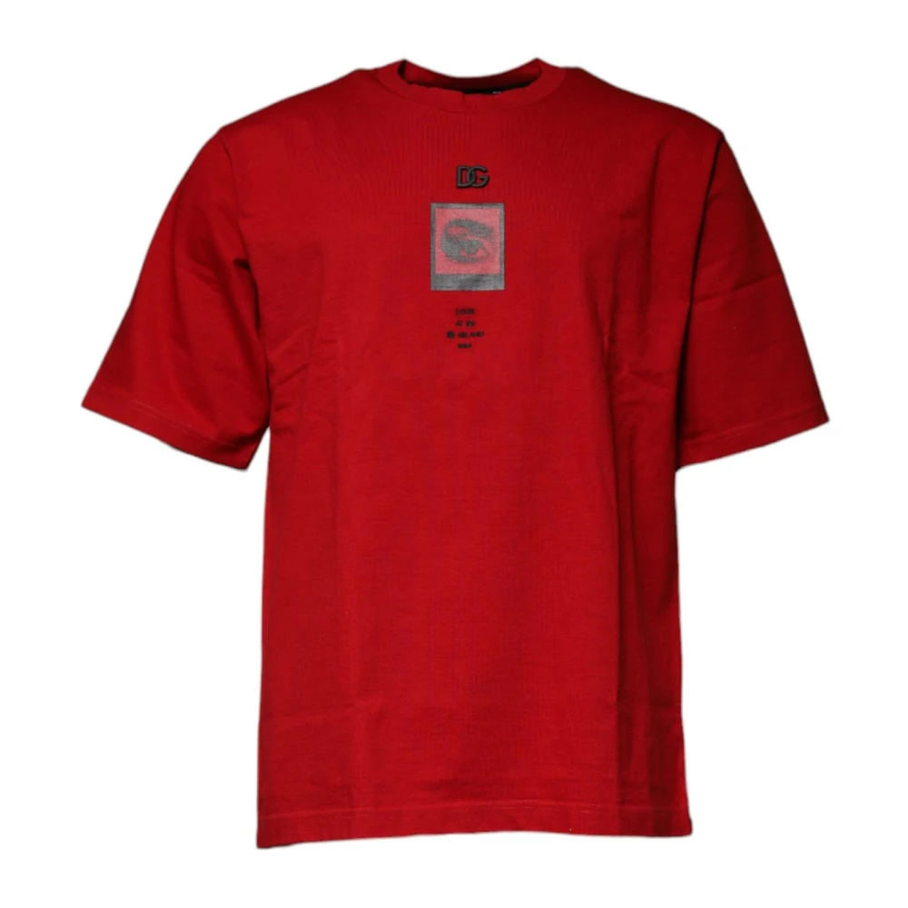 Dolce & Gabbana Men's Red T-Shirts, Xs, Graphic Print Cotton Crew Neck T-Shirt