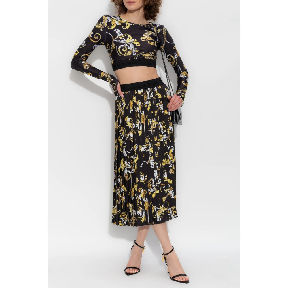 Versace Jeans Couture Geplooide rok met Outline Barocco-print Black Dames