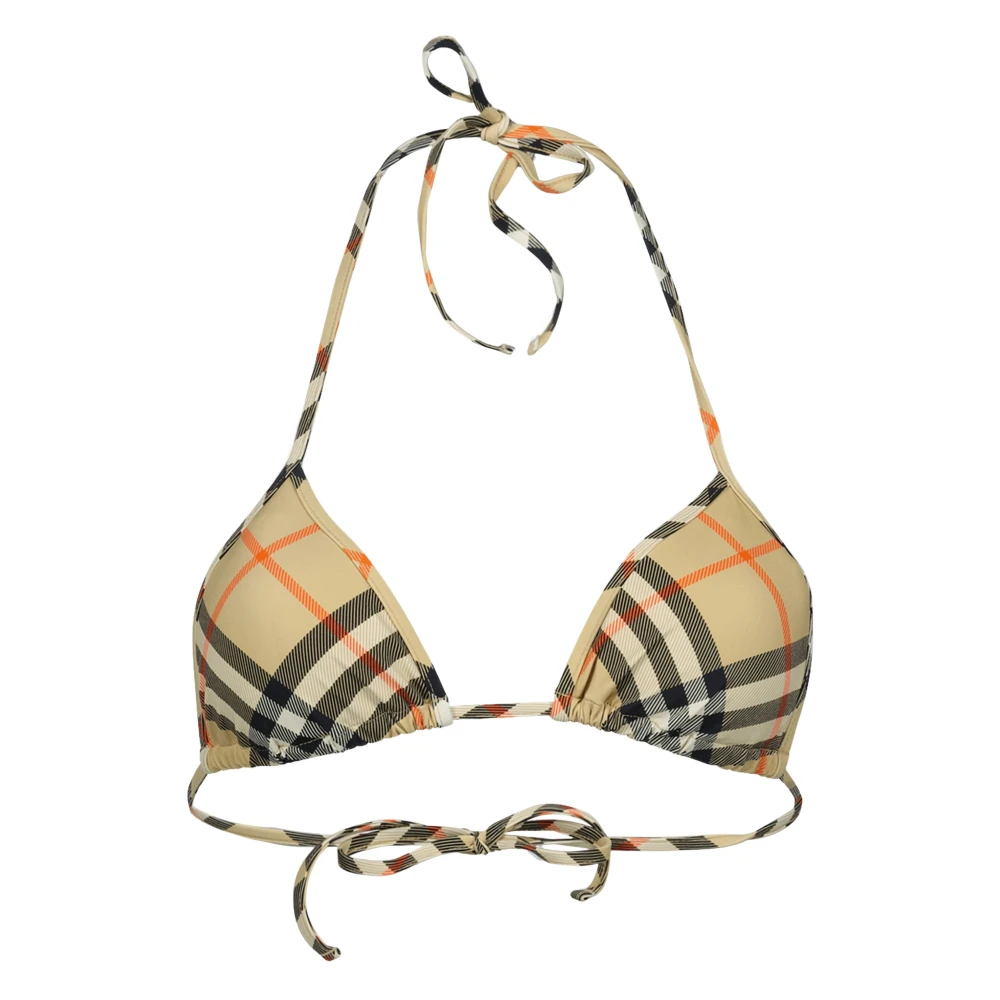 Burberry Geruite Triangel Bikini Top Beige Dames