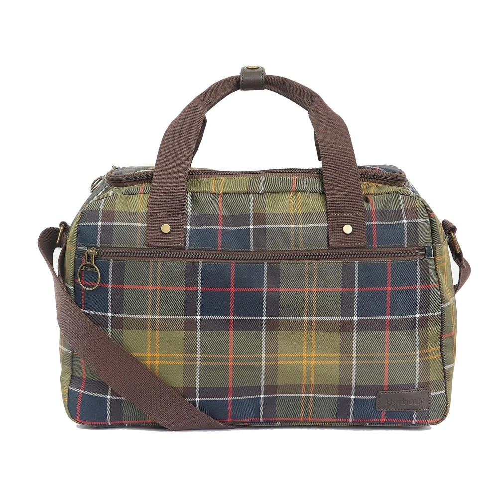 Barbour Tartan Flight Bag met meerdere compartimenten Green Heren