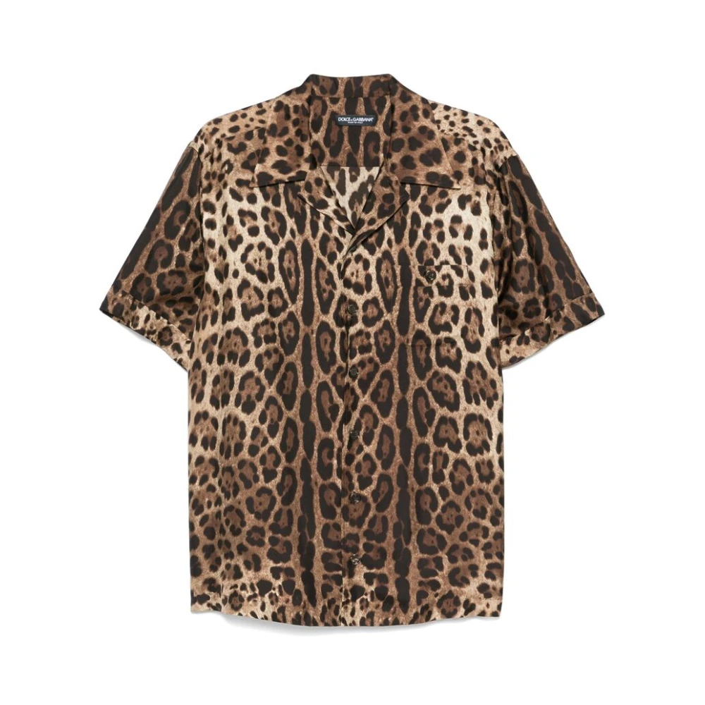 Dolce & Gabbana Animalier Bruine Shirt met Voorknoop Brown Heren
