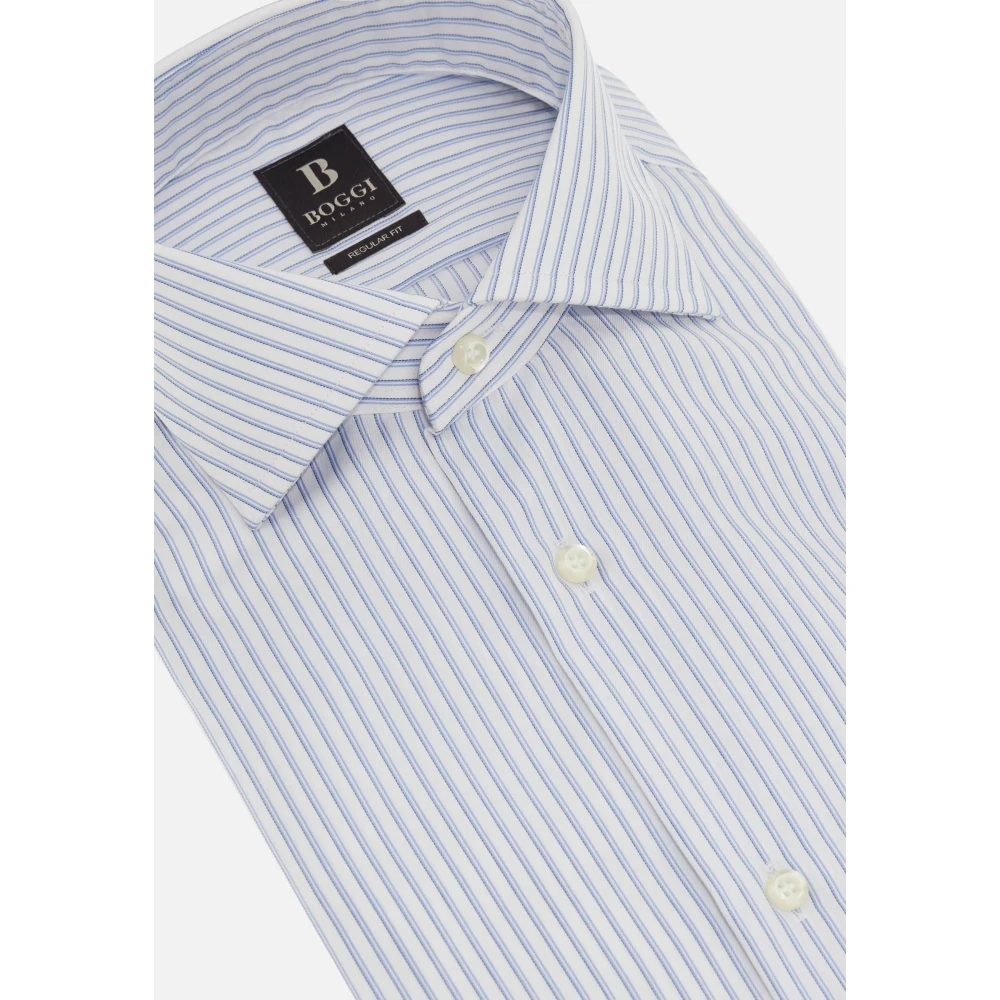 Boggi Milano Ultimate NON Iron Gestreept Katoenen Overhemd Slim Fit Blue Heren