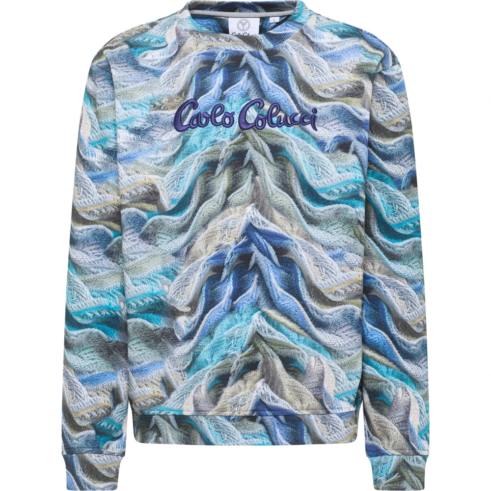 Carlo colucci Minimalistische Gebreide Sweater Blue Heren