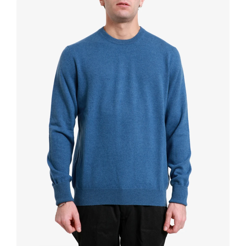 Ballantyne Kasjmier Denim Trui Geribbelde Kraag Blue Heren