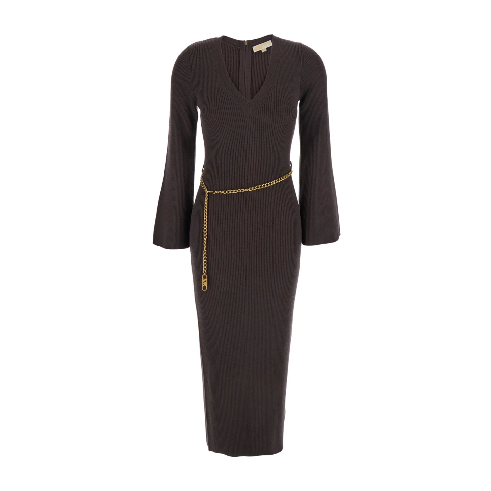 Michael Kors Mujer Marrón - Vestido Midi Con Cinturón De Mezcla De Lana - Dresses - M
