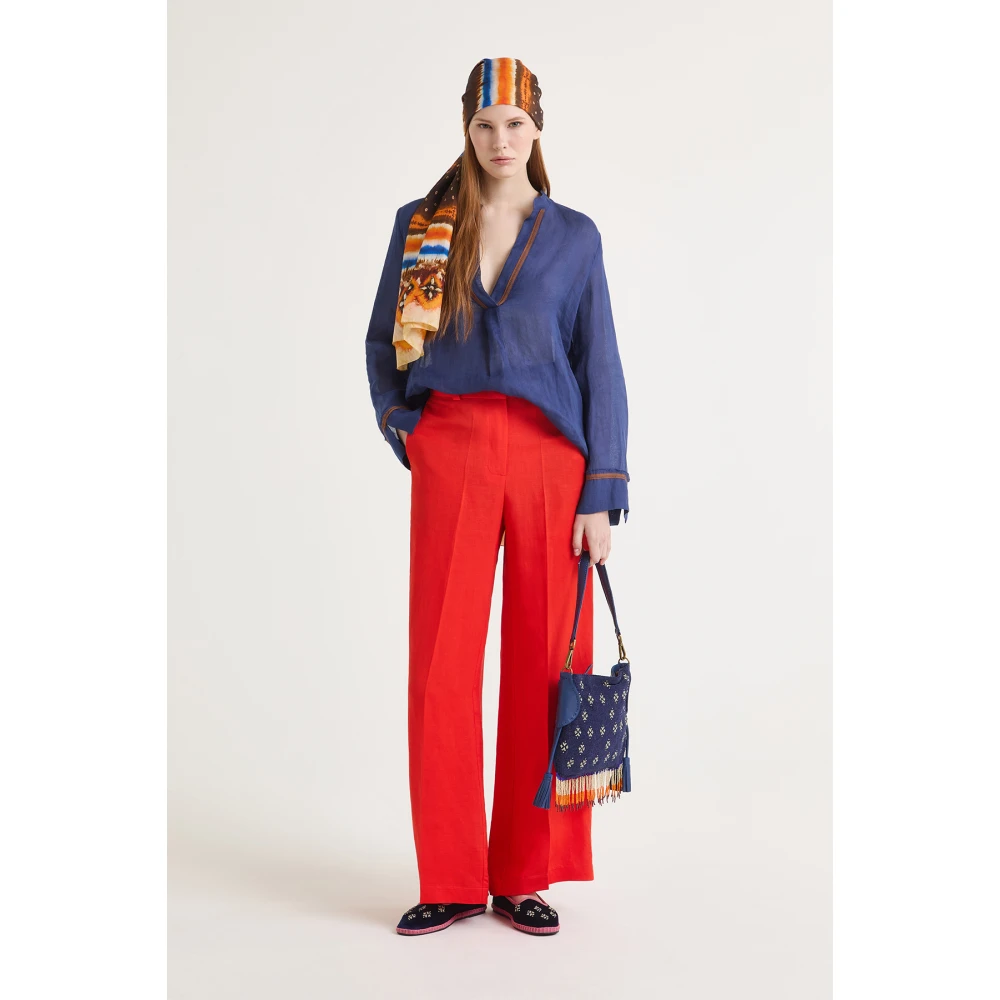 Maliparmi Magnolia Linnen Broek Red Dames