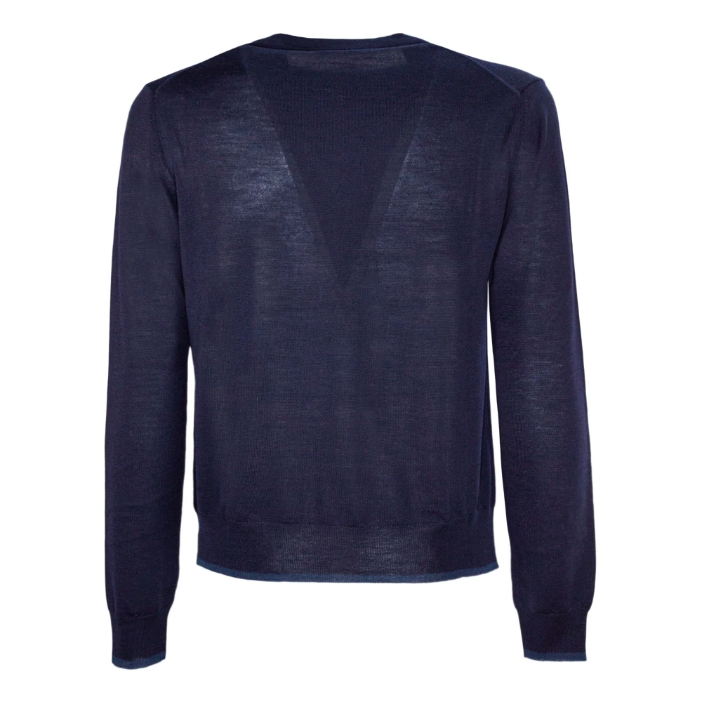 Mauro Grifoni Blauwe Wollen Trui Geribbelde Ronde Hals Lange Mouw Blue Heren
