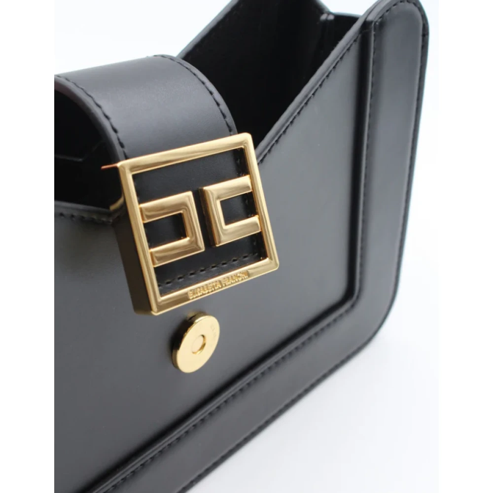 Elisabetta Franchi Zwarte Mini Trapeziumvormige Tas met Gouden Logo Black Dames