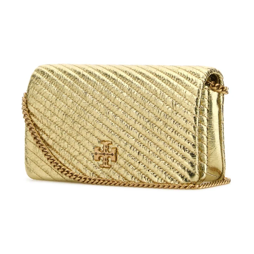 TORY BURCH Gouden Leren Clutch Tas Yellow Dames