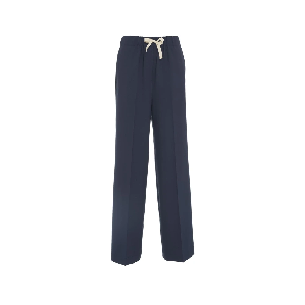 Semicouture Blauwe Wolmix Trekkoord Broek Blue Dames