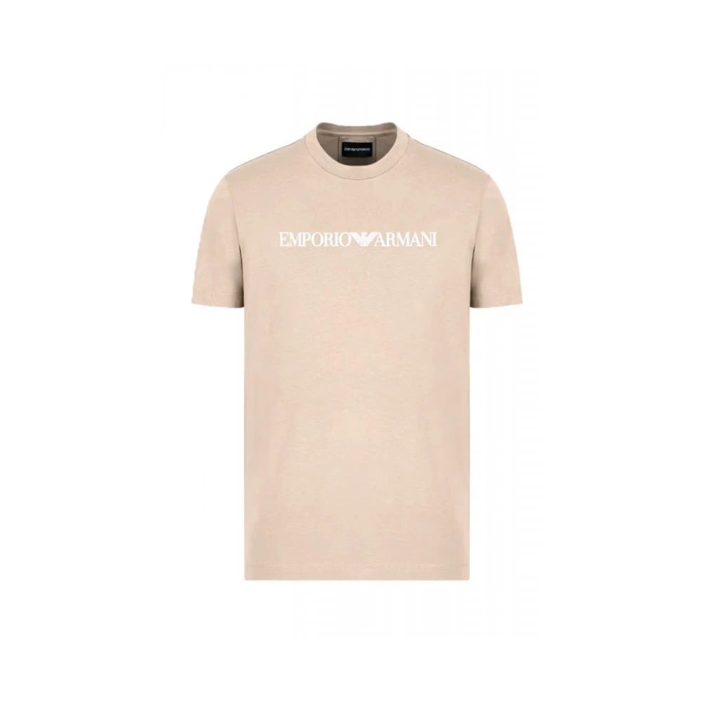 Emporio Armani Beige Pima-Jersey T-Shirt Med Logotryck