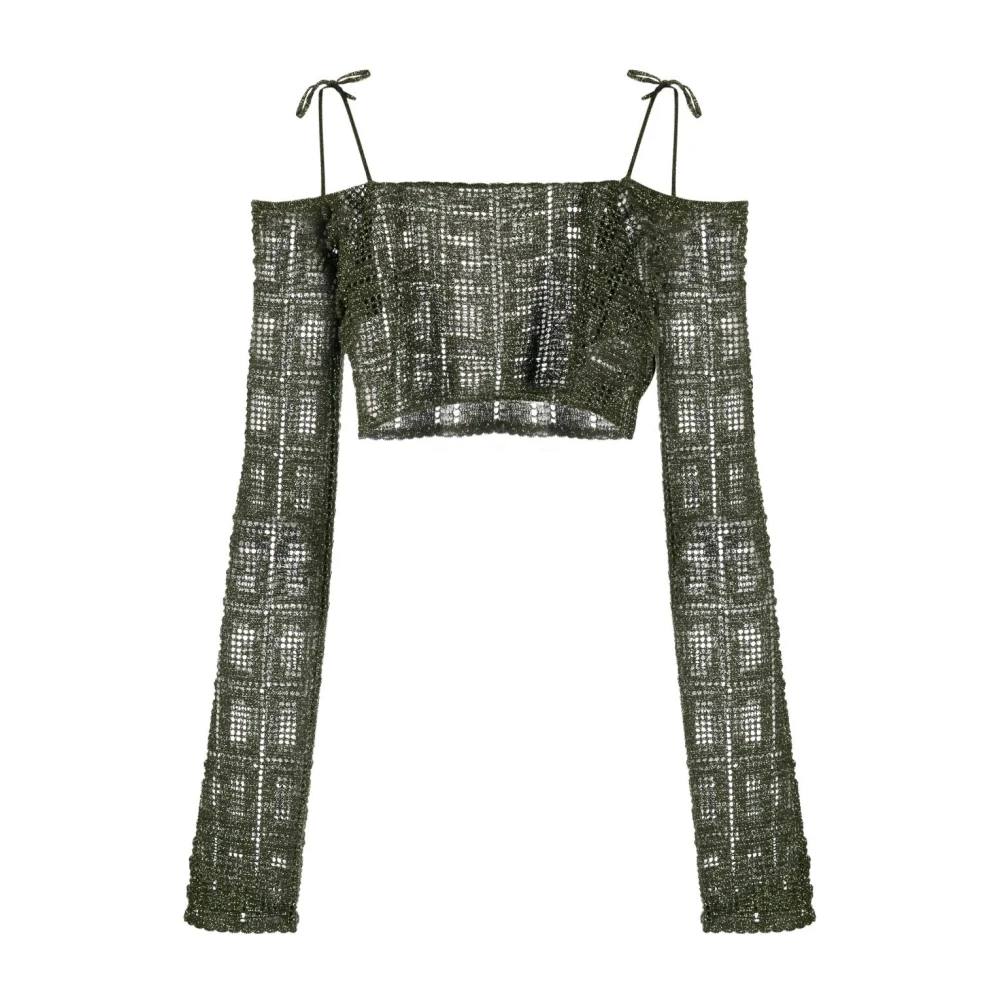 Gcds Green Long Sleeve T-Shirts, Female, Xs, Monogram Macramé Casual Jumper Multicolour