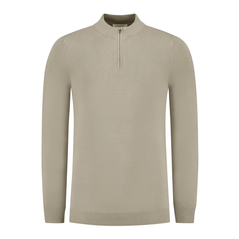 Pure Path Essentiële Half-Zip Gebreide Trui Beige Heren