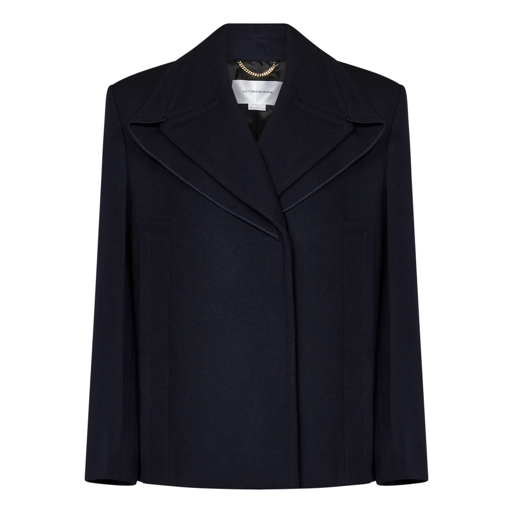 Victoria Beckham Blauwe Double-Breasted Wollen Jas Blue Dames