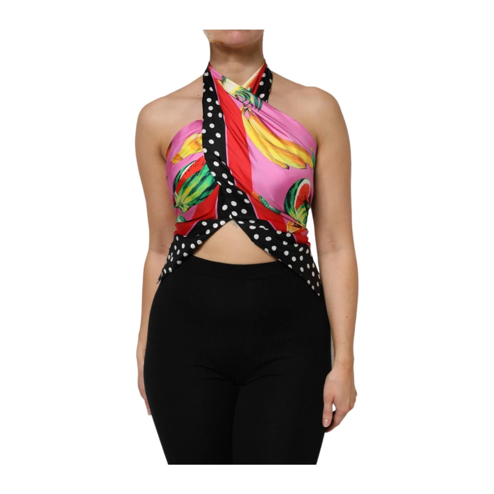 Dolce & Gabbana Multicolor Luxurious Silk Halter Top - Female - Sleeveless Tops - S - Tops