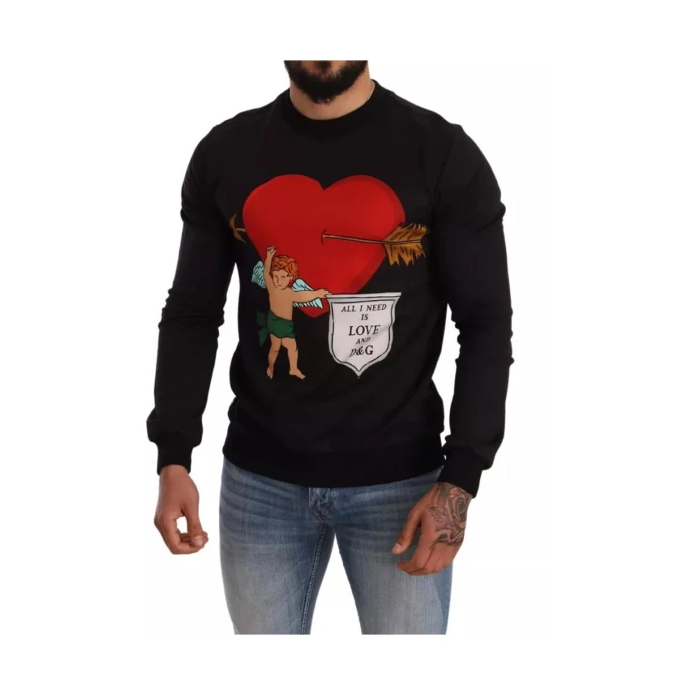 Dolce & Gabbana Cupid Print Logo Hoodie Sweatshirt Black Heren