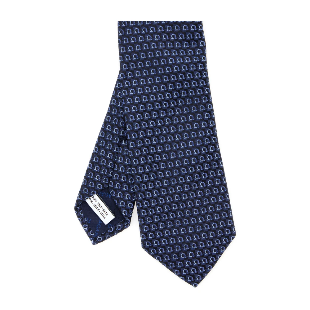 Salvatore Ferragamo Blauwe Zijden Stropdas met Mini Logo Print Blue Heren