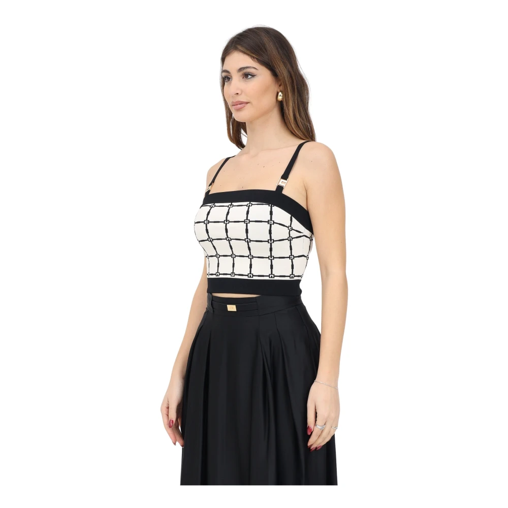 Elisabetta Franchi Witte Jacquard Bandeau Top met Gouden Metalen Logo Decoraties White Dames