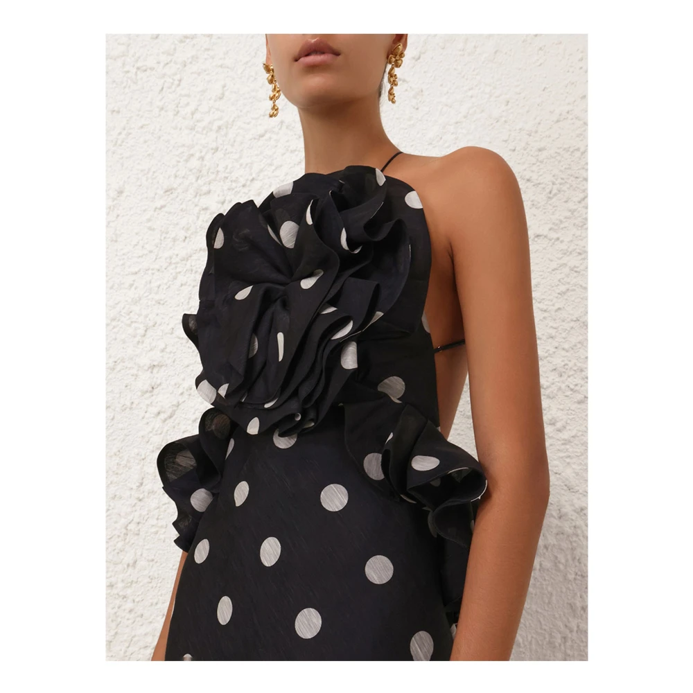 Zimmermann Zwarte Crush Ruffle Halter Maxi Jurk Black Dames