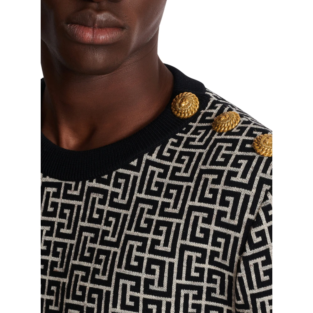 Balmain Gestreepte PB Labyrinth wol en linnen trui Black Heren