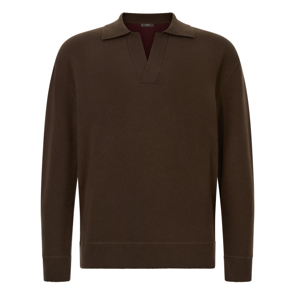 Boggi Milano Herren Brown,Blue Gestricktes Poloshirt Aus Wolle Und Kaschmir