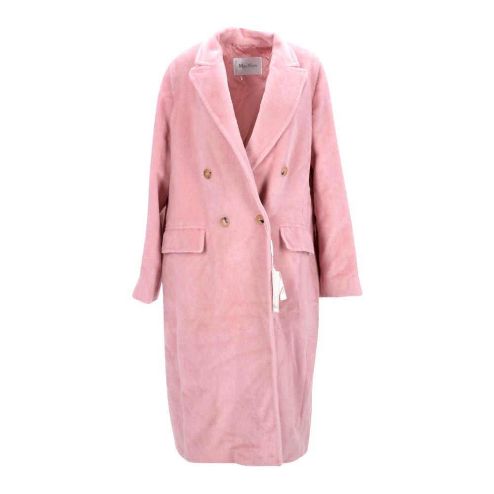 Max Mara Roze Alpaca Double Breasted Jas Pink Dames