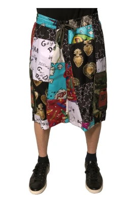Multifärgad Patchwork Cargo Bermuda Shorts