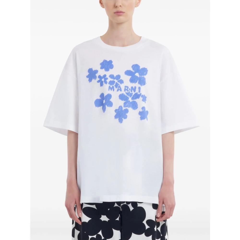 Marni T-shirt met bloemenprint en korte mouwen White Dames