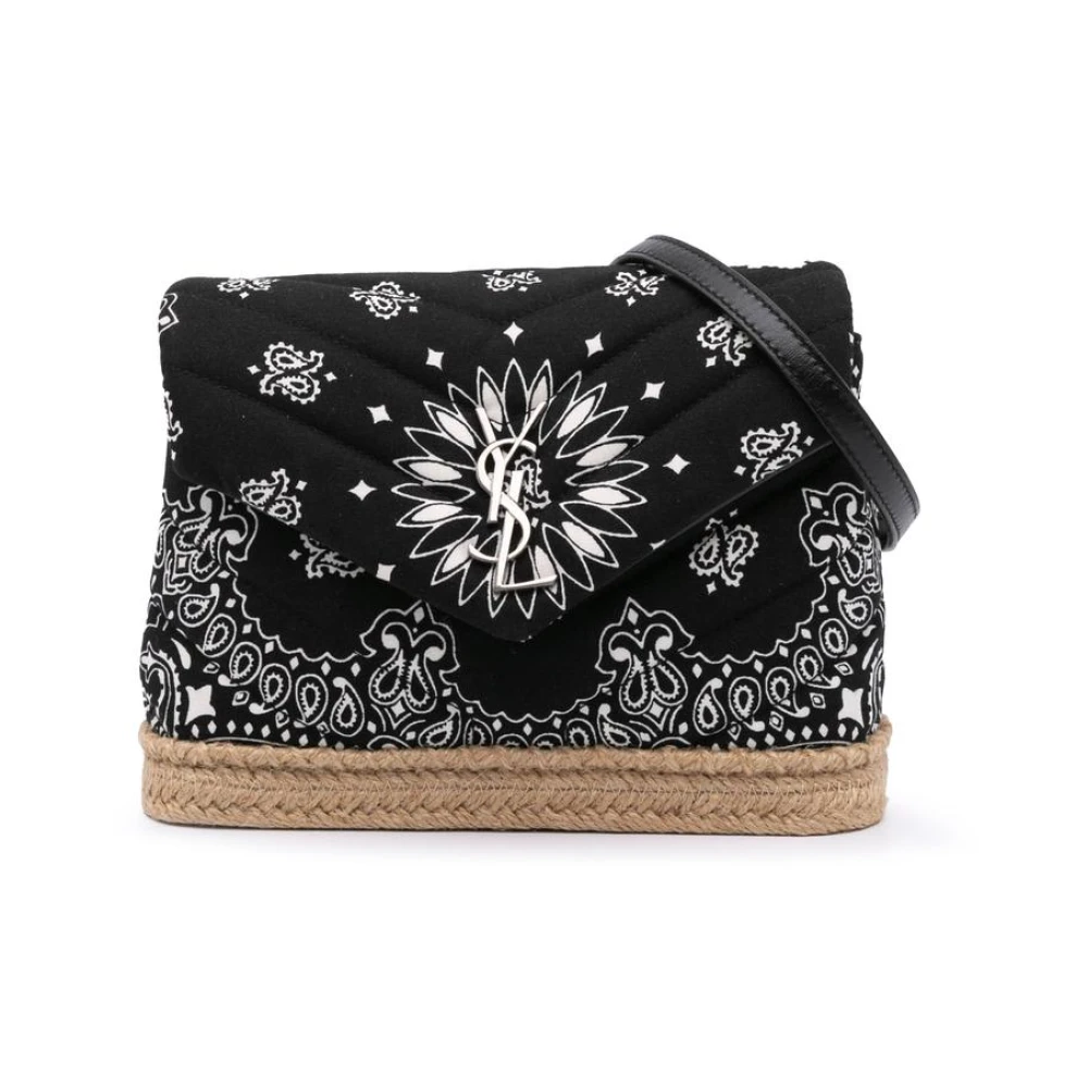 Saint Laurent Vintage Women's Black Pre-Owned Bandana Print Quilted Crossbody Bag