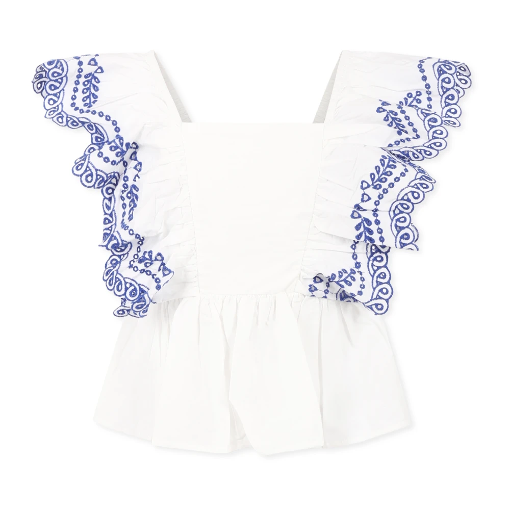 Molo Vit Crop Top med Blå Broderi White, Flicka