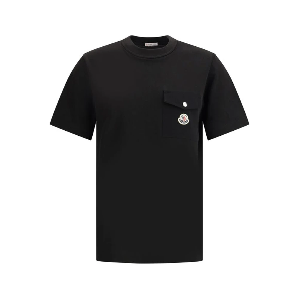 Moncler Herren Schwarz Rippstrick-Crew-Neck-T-Shirt Mit Klappentasche