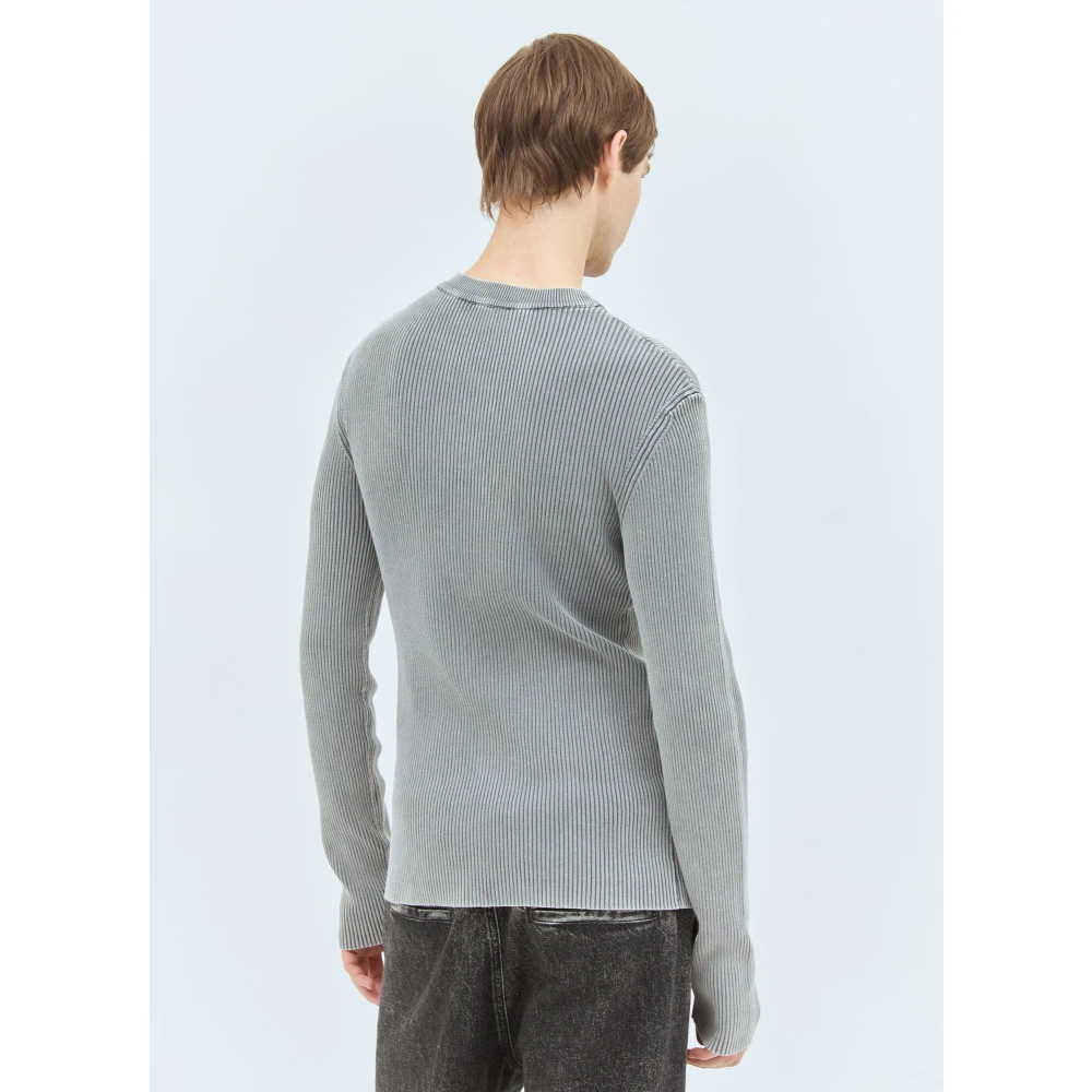 Diesel Ribgebreide katoenen trui met ronde hals Gray Heren