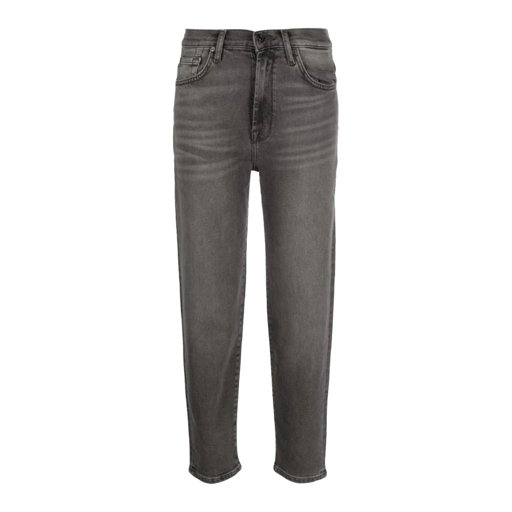 7 For All Mankind Hoge taille regular fit zwarte denim jeans Gray Dames