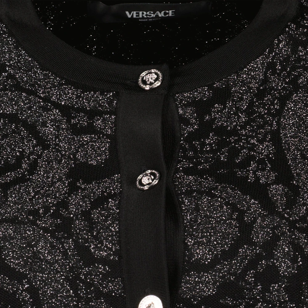 Versace Barocco lurex cardigan met contrastbies Black Dames