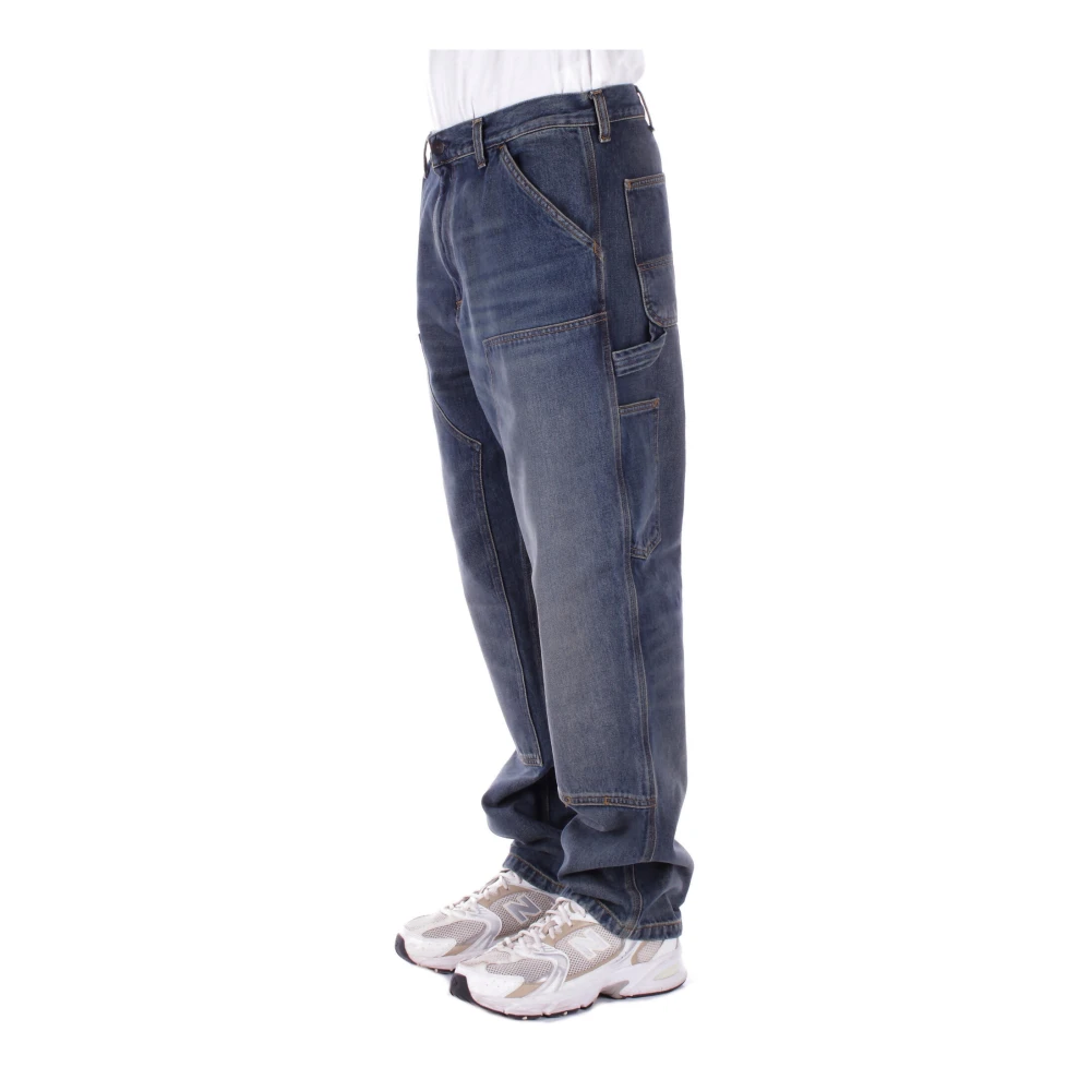 Carhartt WIP Logo Jeans met knoopsluiting Blue Heren
