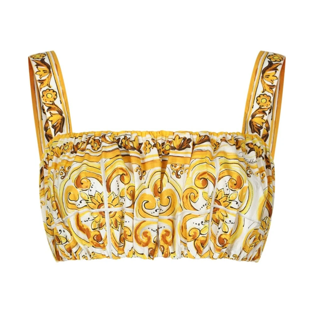 Dolce & Gabbana Majolica Print Gele Top Yellow Dames