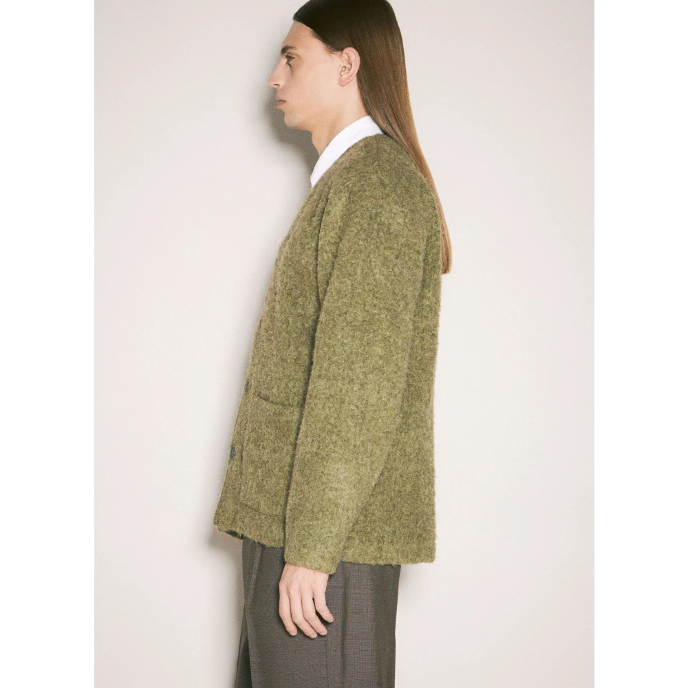 Our Legacy Geborstelde Gebreide Vest V-Hals Knoopsluiting Green Heren