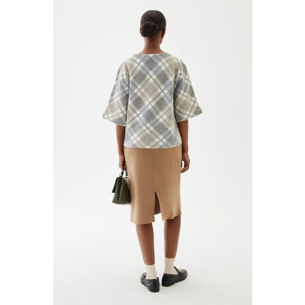 Busnel Merino Wol Gebreide Rok met Achtersplit Beige Dames