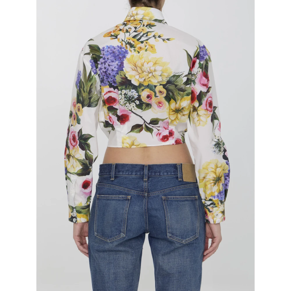 Dolce & Gabbana Witte Giardino Print Crop Shirt Multicolor Dames