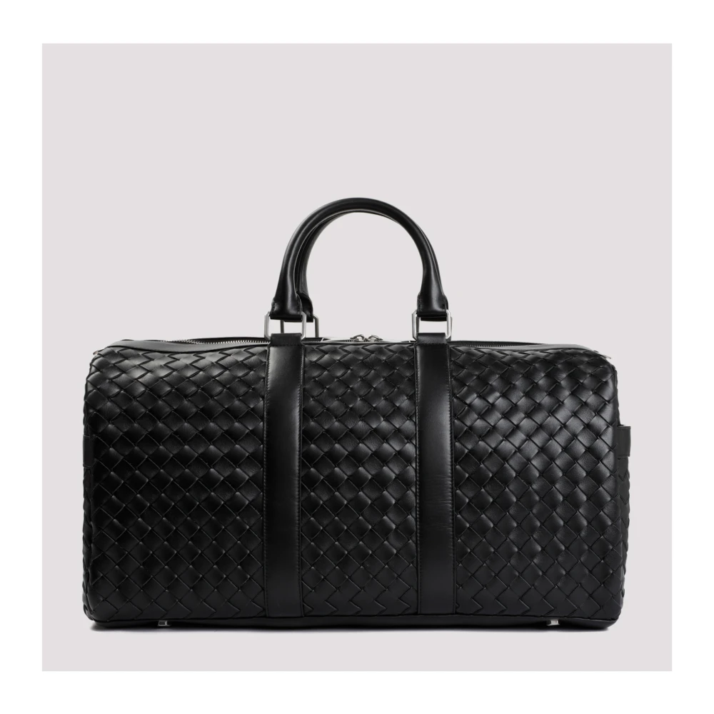 Bottega Veneta Zwarte Classic Intrecciato Duffle Tas Black Heren