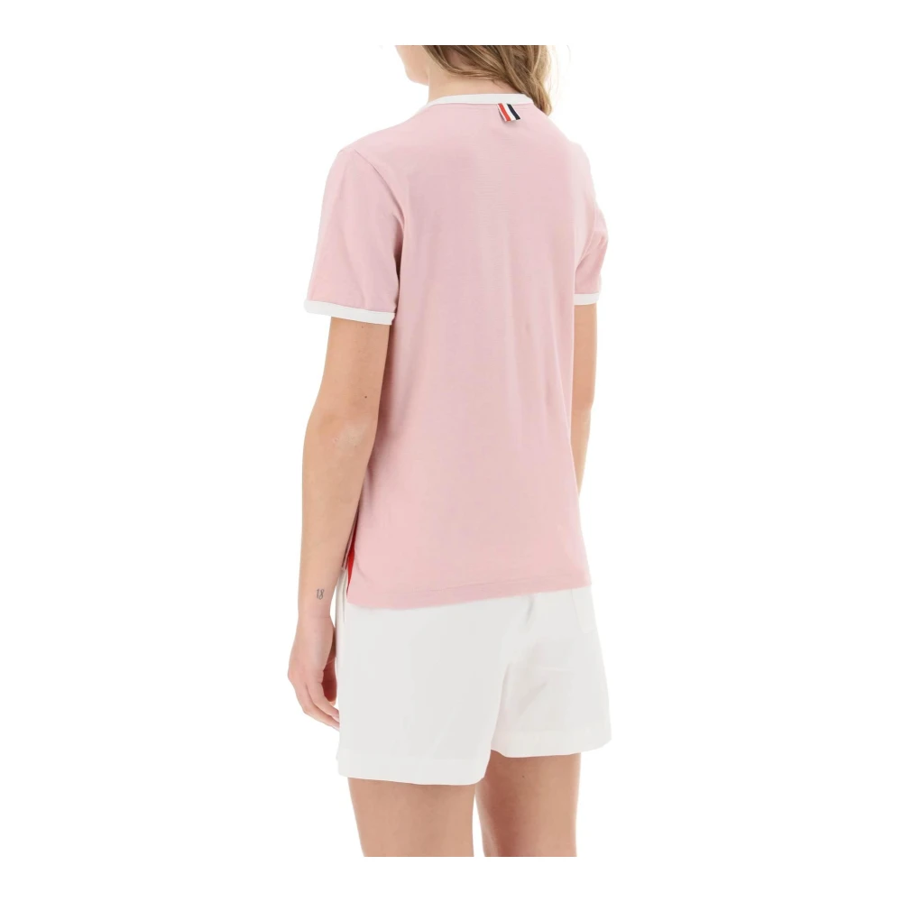 Thom Browne Mélange Jersey T-shirt met Contrasterende Randen Pink Dames