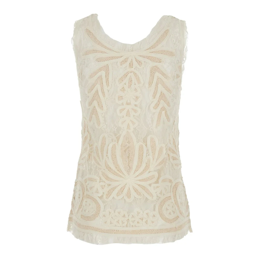 P.a.r.o.s.h. Witte Kant Tanktop V-Hals Mouwloos White Dames