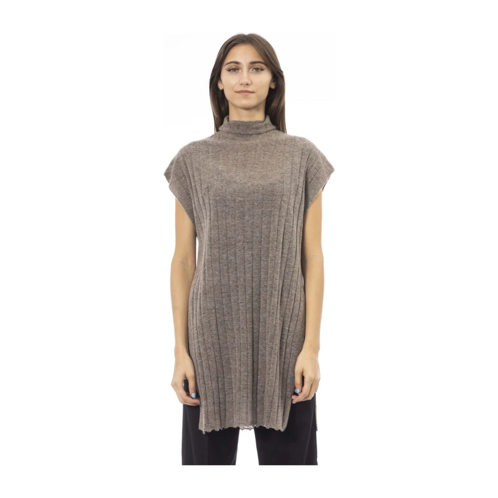 Alpha Studio Hoge hals trui Moderne elegantie Brown Dames