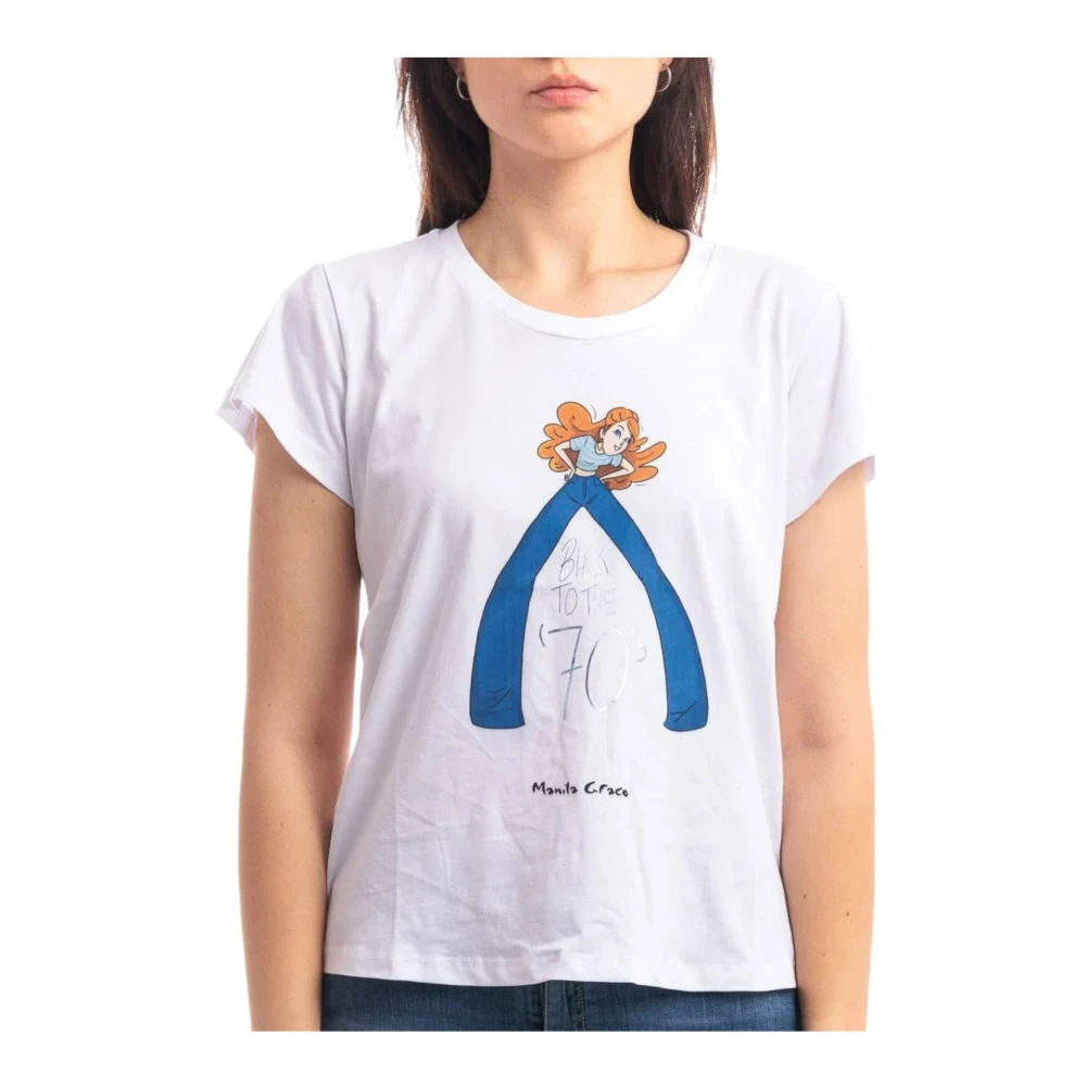 Manila Grace Korte Mouw T-shirt White Dames